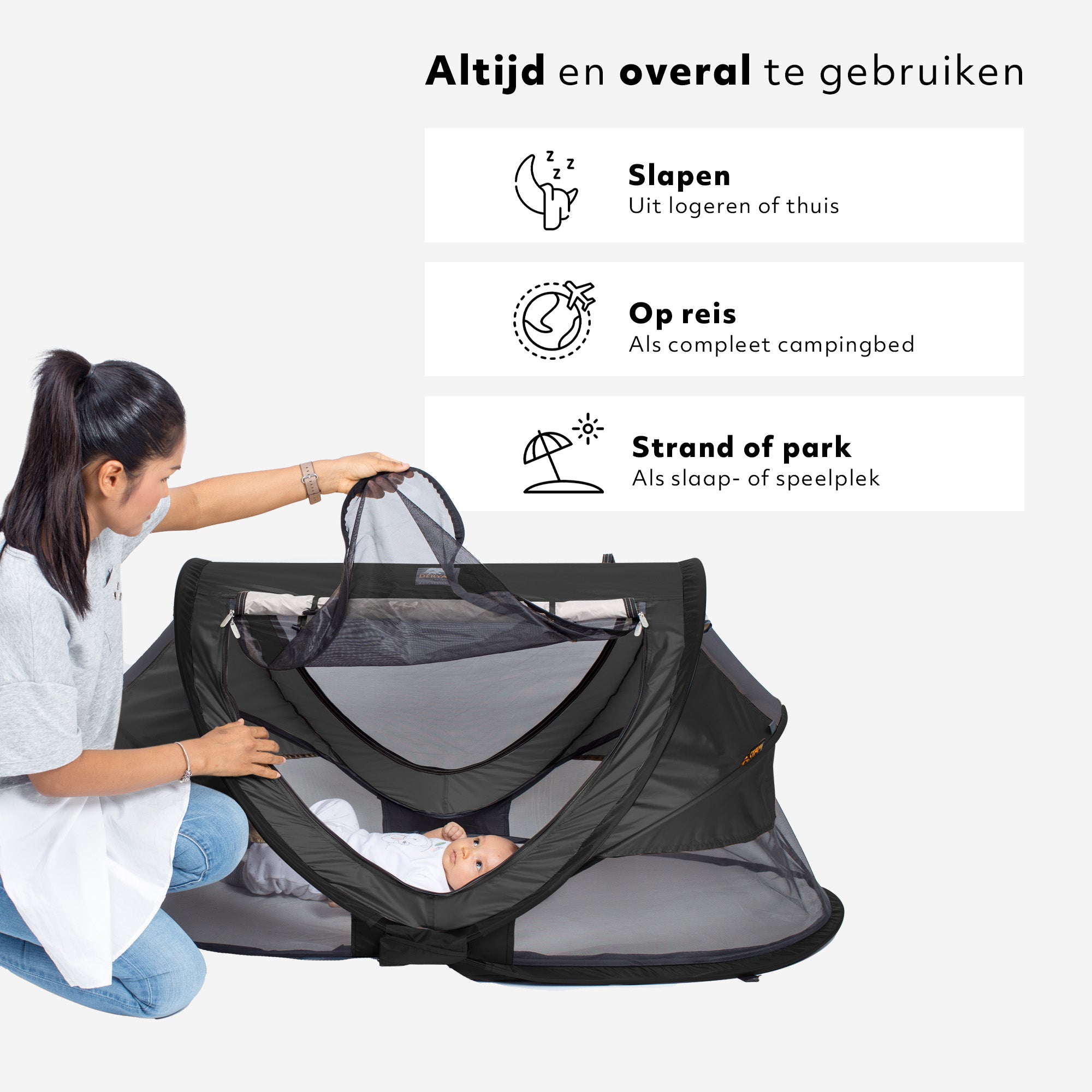 Deryan Peuter Luxe Campingbedje – Inclusief zelfopblaasbare matras - Black