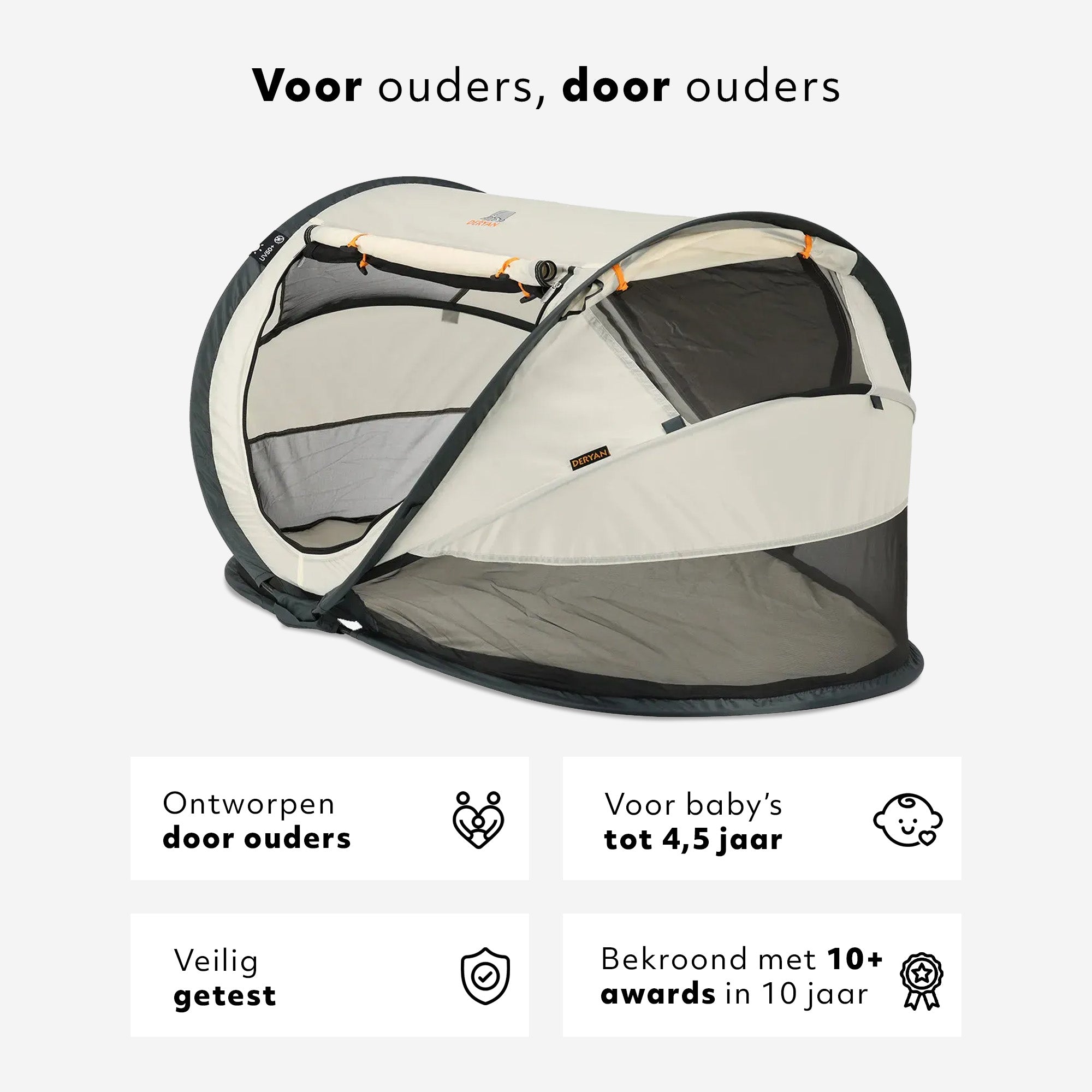 Deryan Kleinkind-Luxus-Campingbett - Inklusive selbstaufblasbarer Matratze - Creme