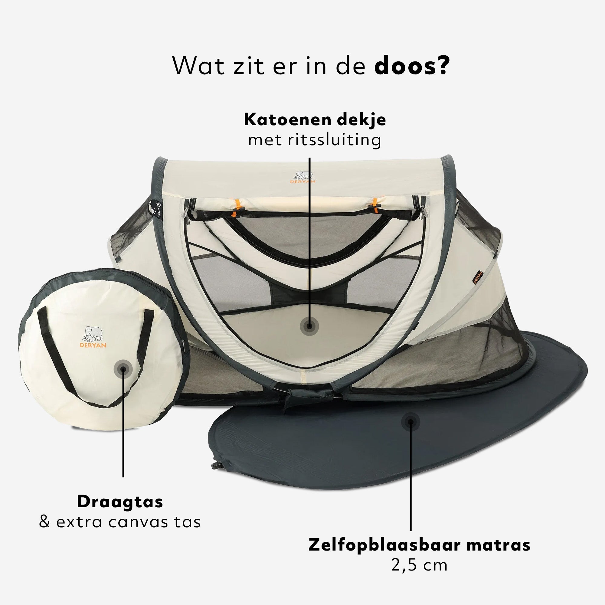 Deryan Kleinkind-Luxus-Campingbett - Inklusive selbstaufblasbarer Matratze - Creme