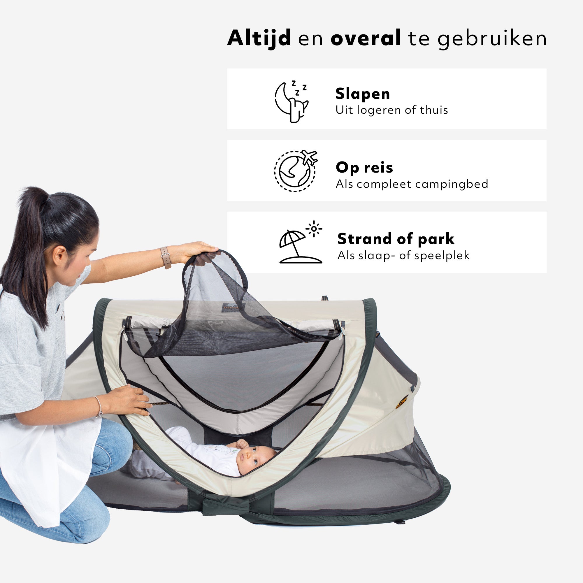 Deryan Kleinkind-Luxus-Campingbett - Inklusive selbstaufblasbarer Matratze - Creme