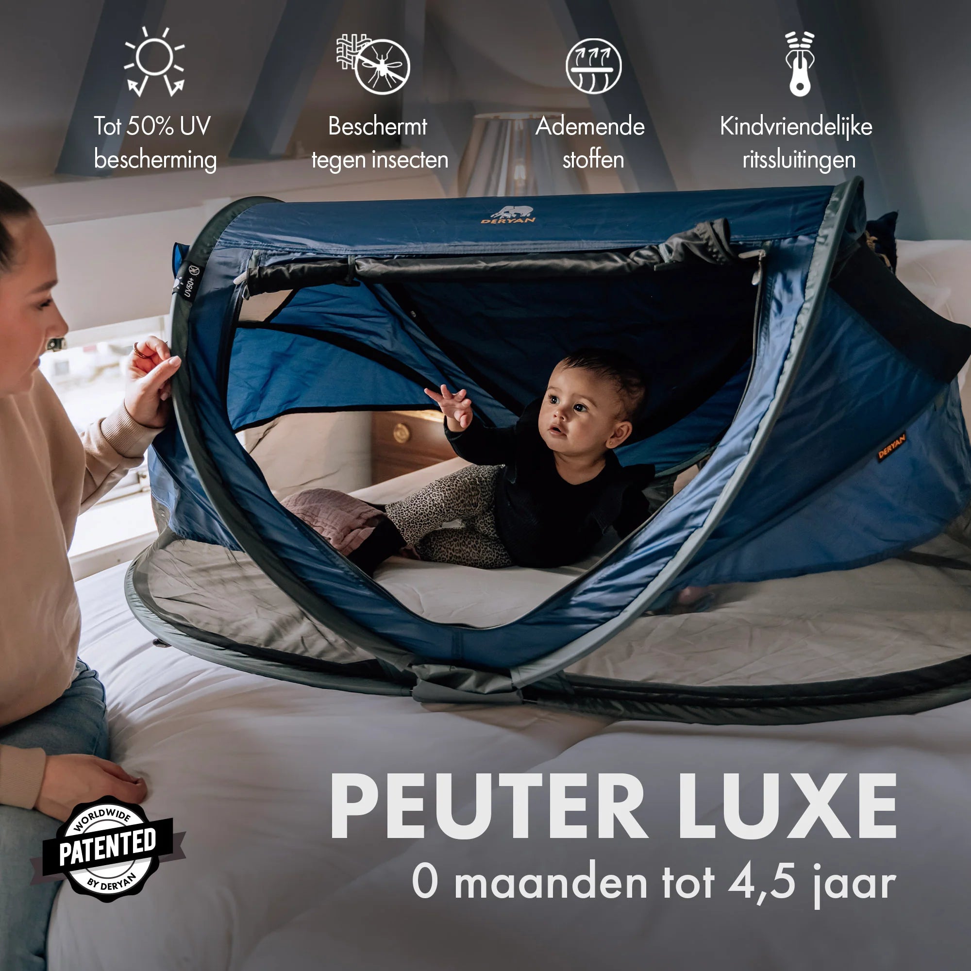 Deryan Peuter Luxe Campingbedje – Inclusief zelfopblaasbare matras - Navy