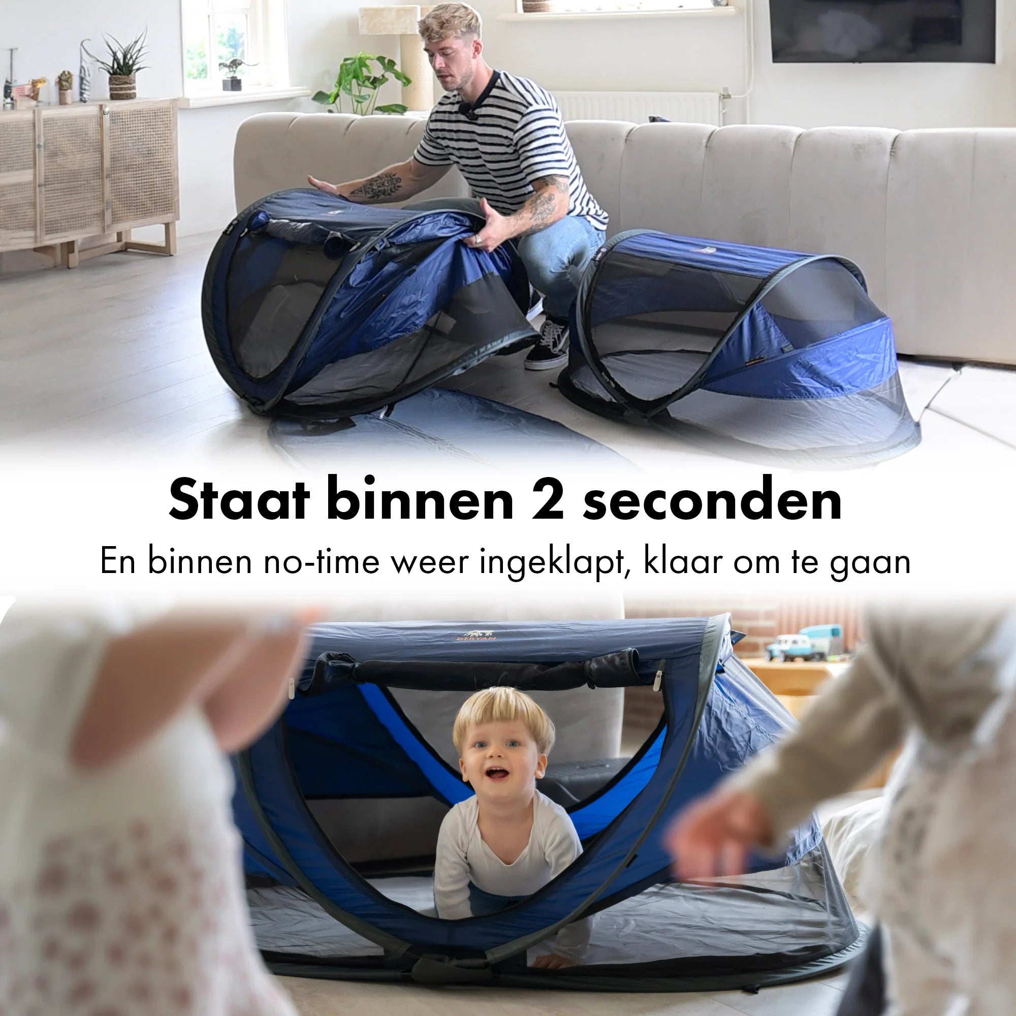 Deryan Peuter Luxe Campingbedje – Inclusief zelfopblaasbare matras - Navy