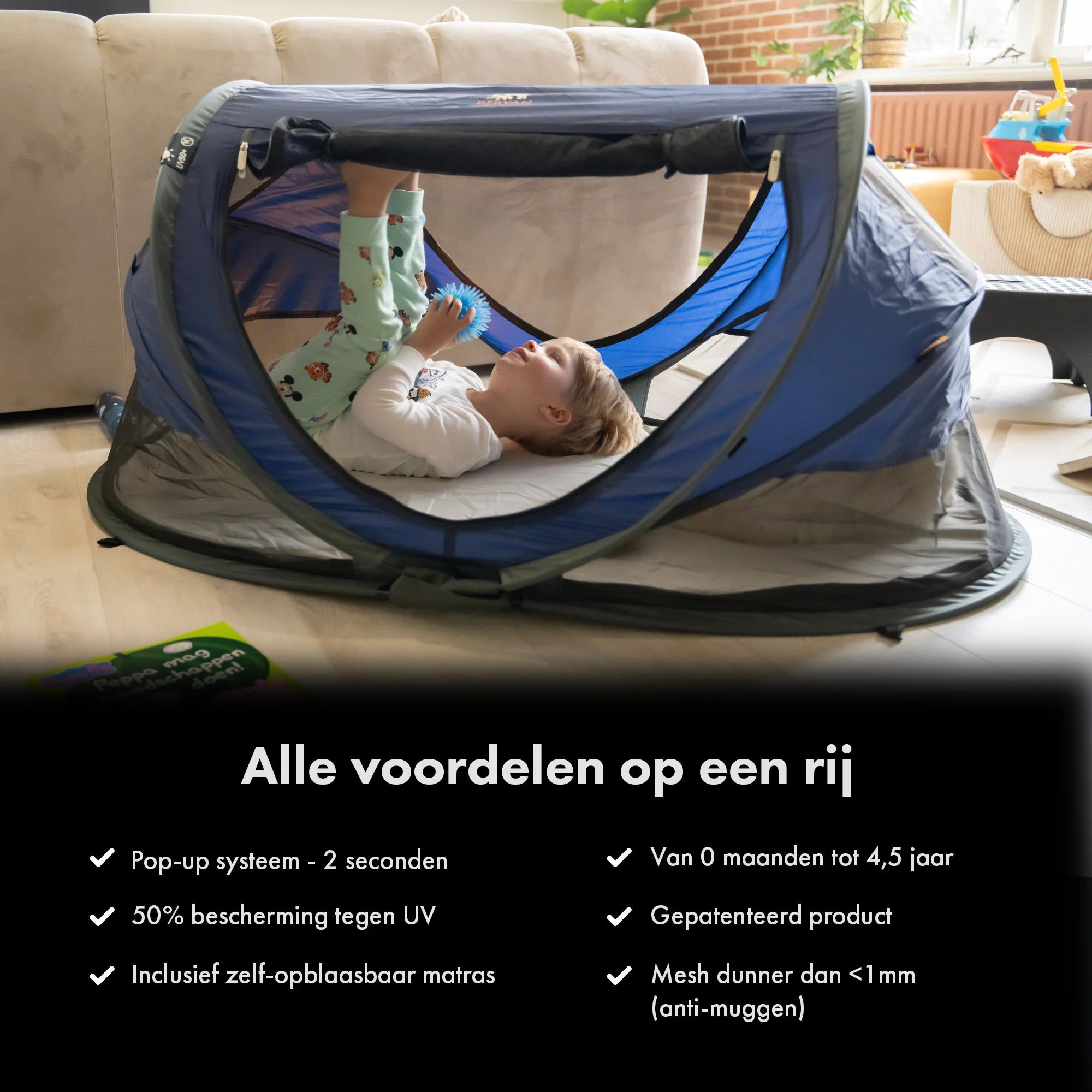 Deryan Peuter Luxe Campingbedje – Inclusief zelfopblaasbare matras - Navy