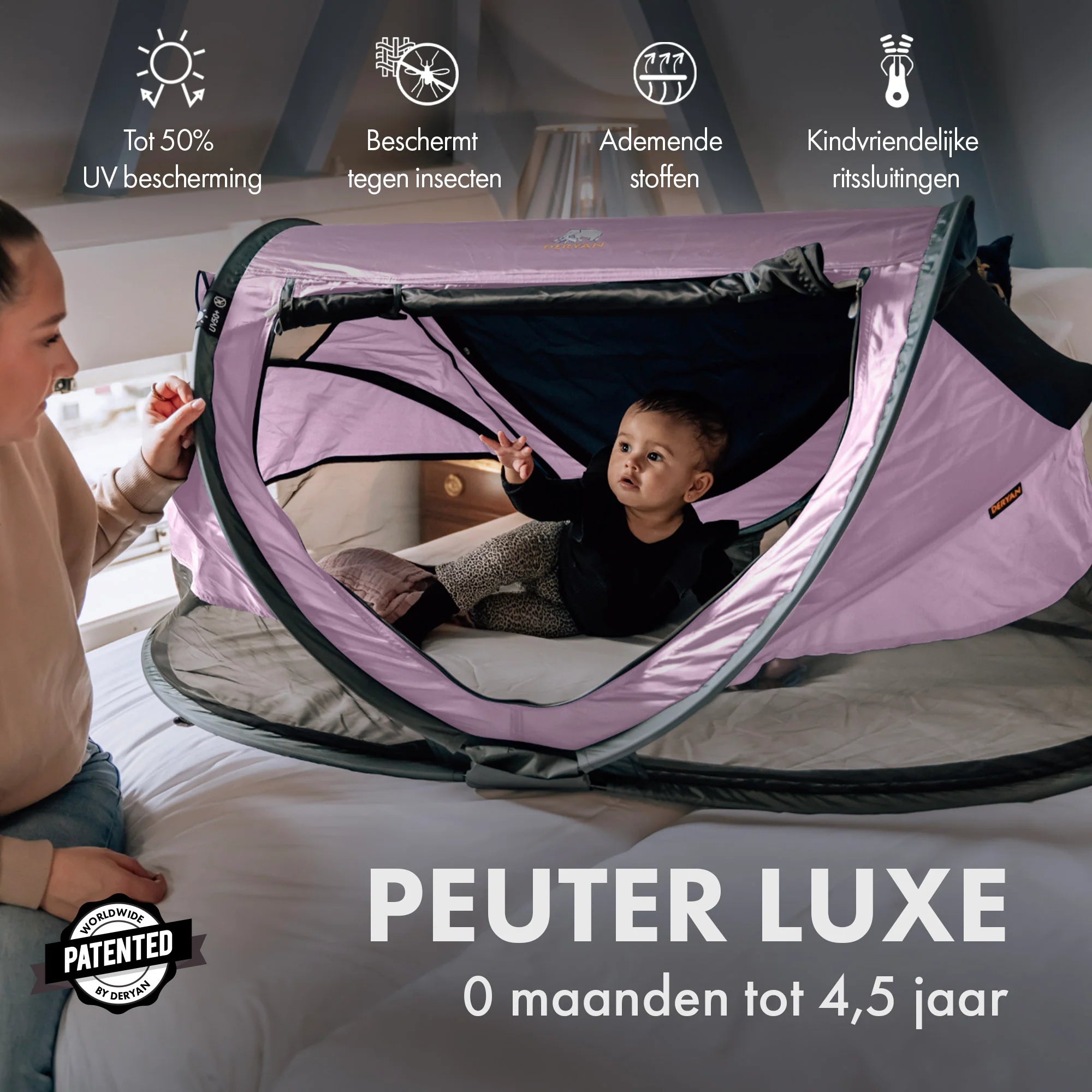 Deryan Peuter Luxe Campingbedje – Inclusief zelfopblaasbare matras - Rose