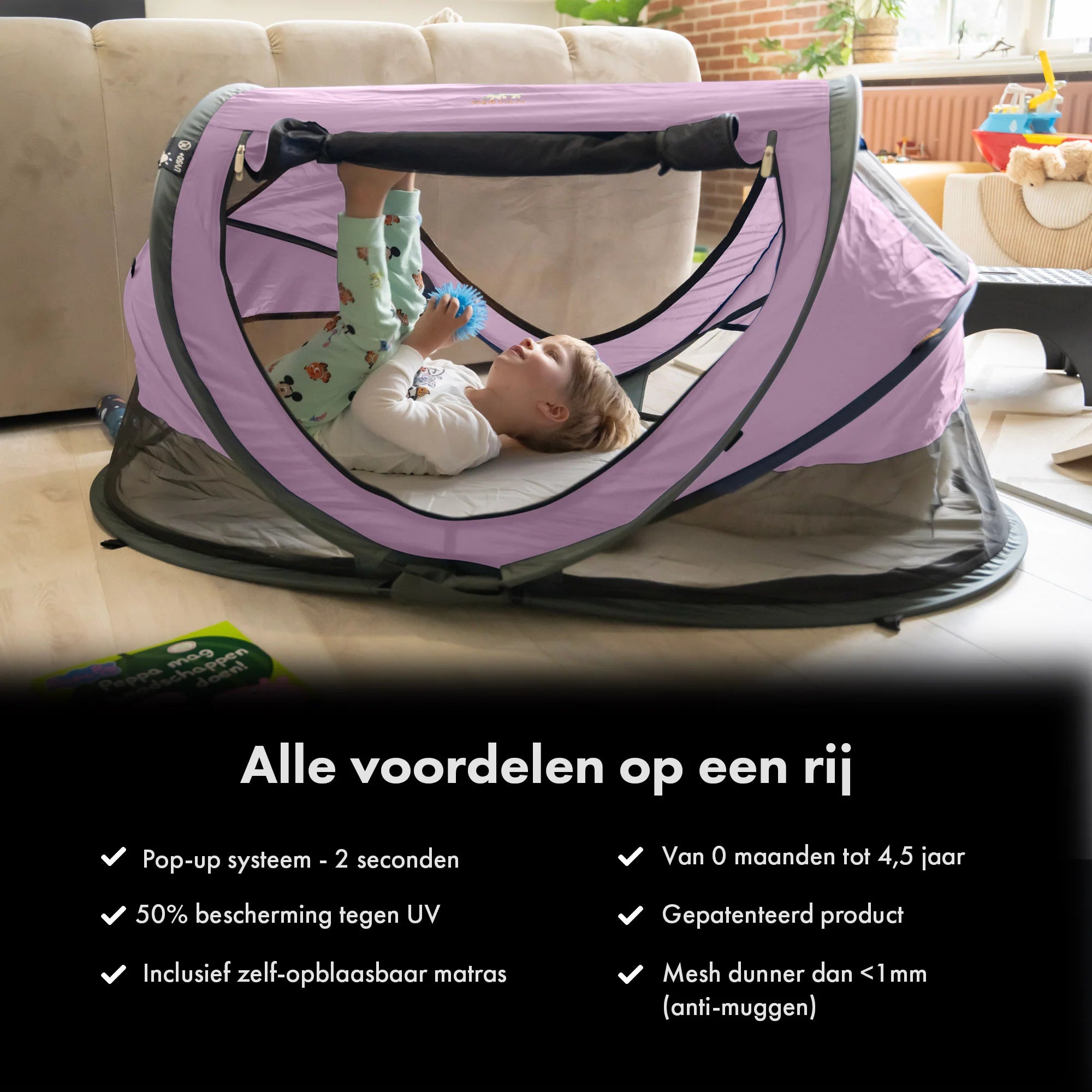 Deryan Peuter Luxe Campingbedje – Inclusief zelfopblaasbare matras - Rose