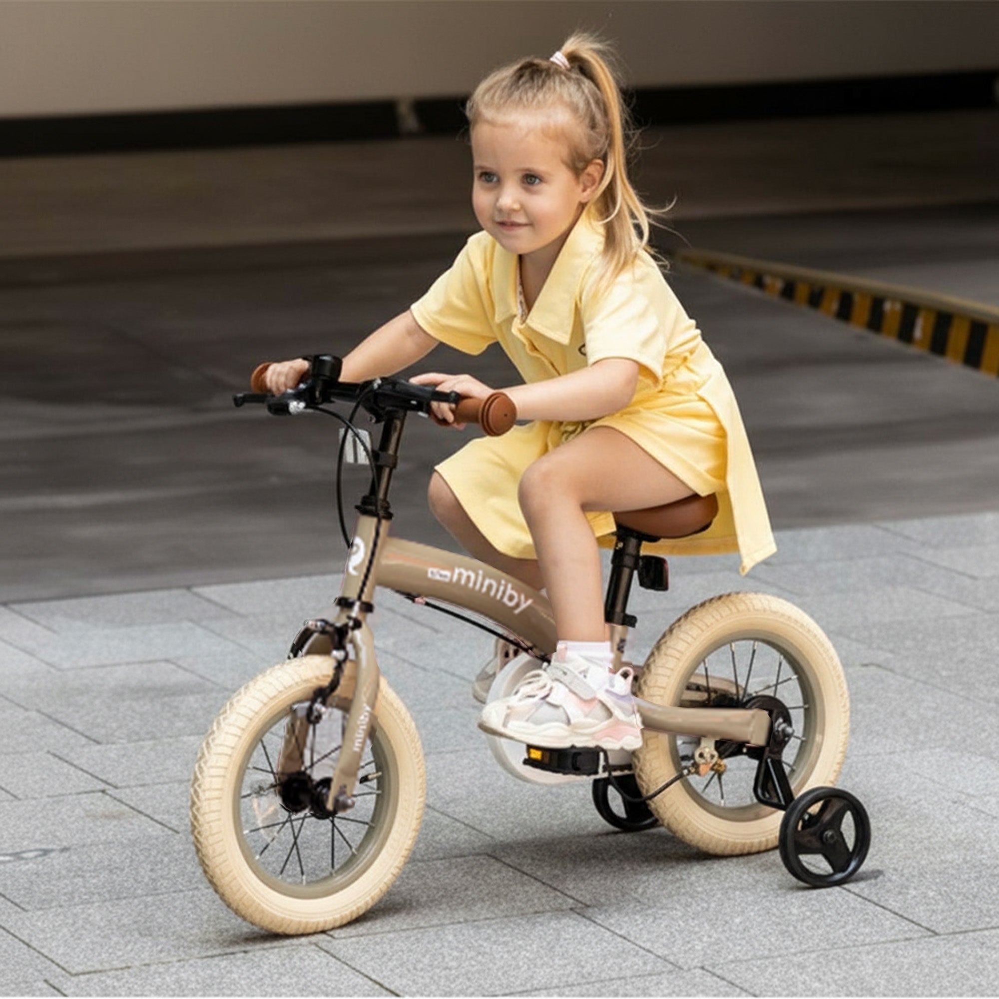 Qplay Miniby Kinderfiets 14 inch - 3 in 1 - loopfiets - Nude Pink