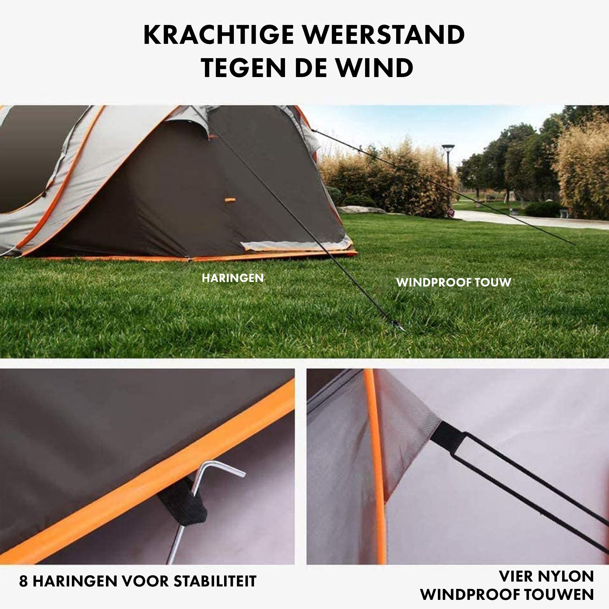 Mooiys Luxe Pop Up Tent - Tente de camping - Gris/Orange - 4 Pers.